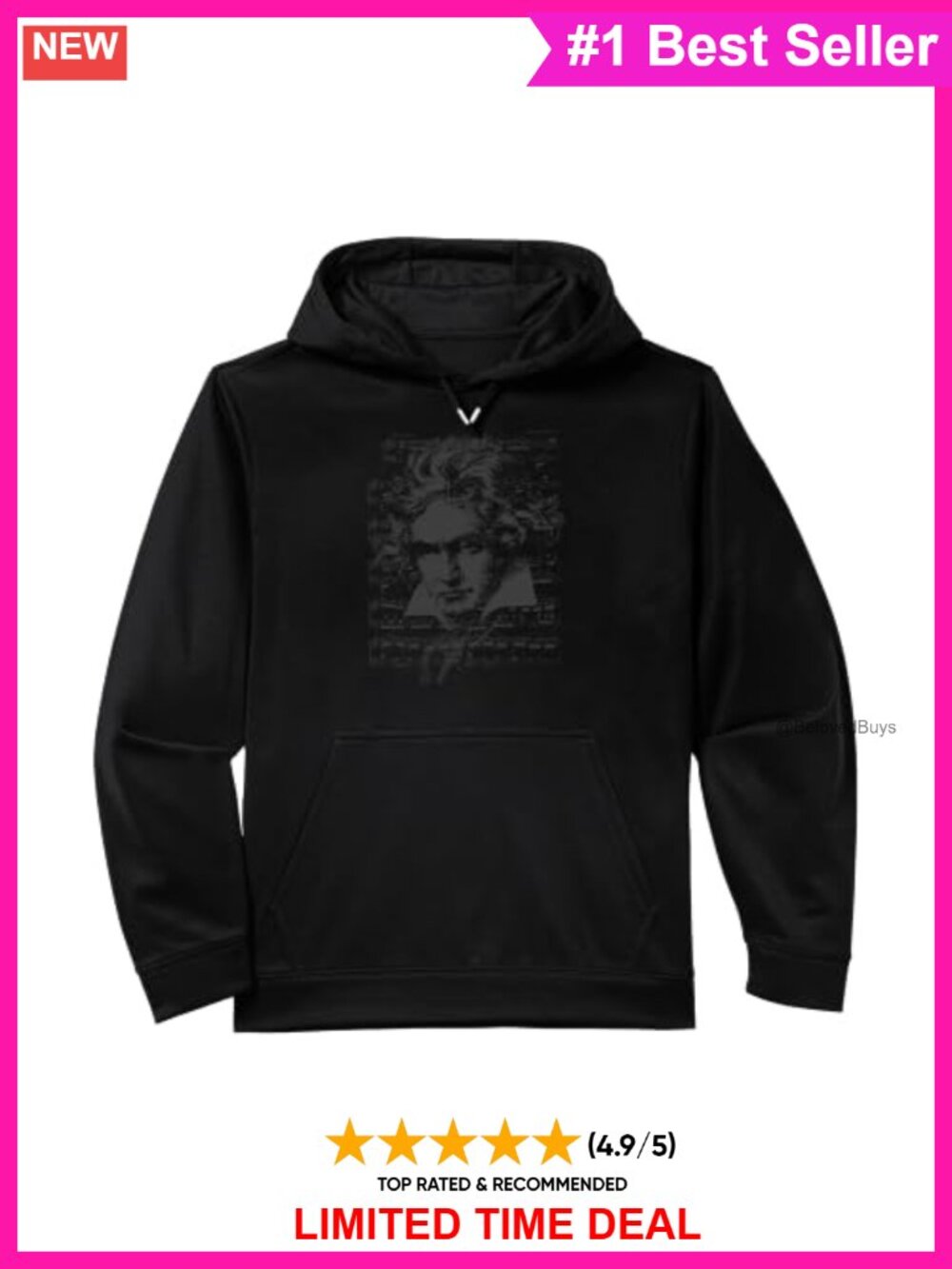 Beethoven Fur Elise Sheet Music Hoodie Polyester Kangaroo Pocket